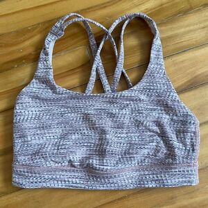 Lululemon Align Sports Bra Criss Cross Straps Pink White Stripe Size 4
